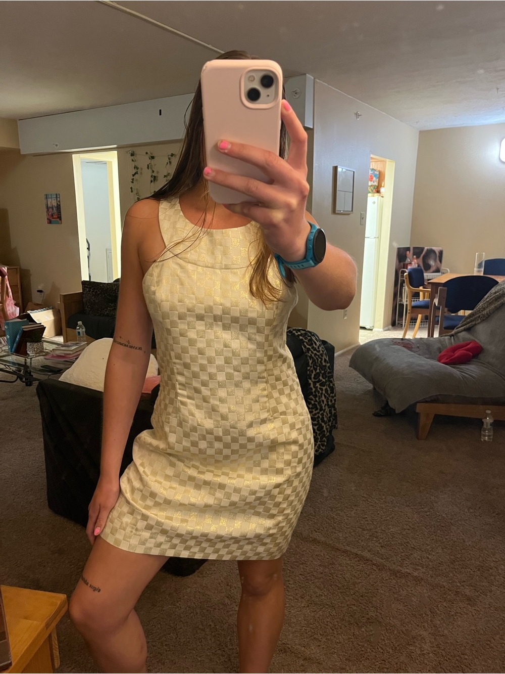 Lilly Pulitzer Cream Checkered Halter Mini Dress